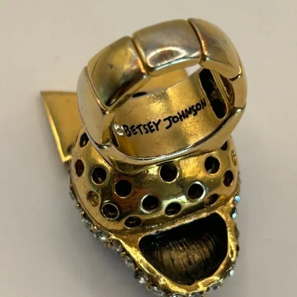 Betsey Johnson Ivy League gold enamel blue polka dot bow large cocktail ring - Picture 3 of 4